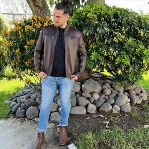 Brown Leather Coat - Real Leather from Ecuador - Made by Artisan